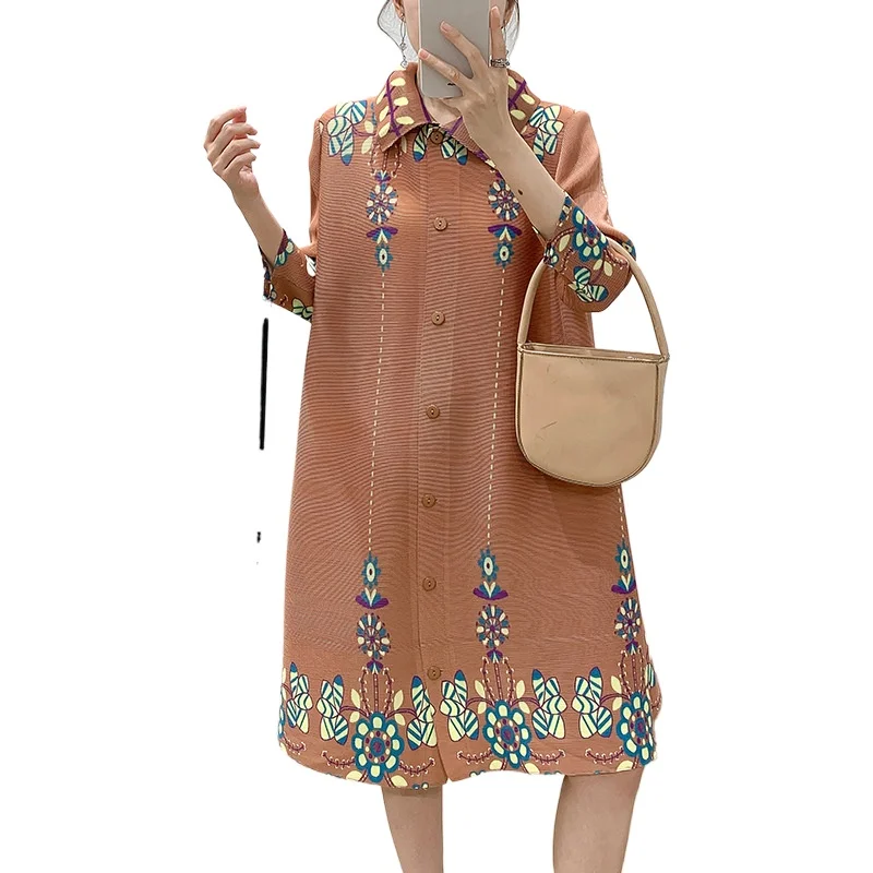 

Miyake Style Pleated Dress for Women 2025 New Simple Solid Color Large Size Casual Single-breasted Cardigan Jacket Pleated Skirt