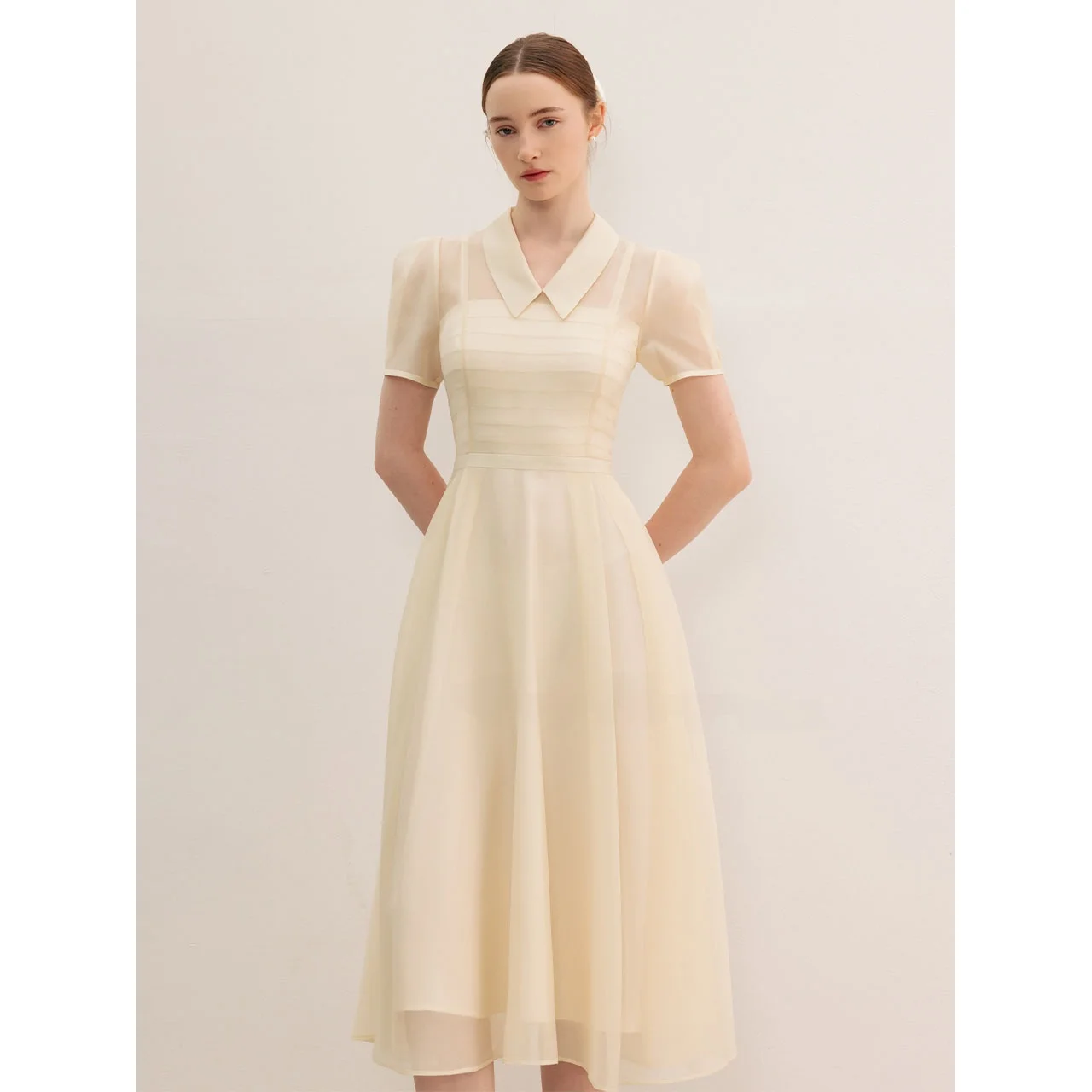 Vestido E Estilo Commute com Saia de Fada, Manga Curta, Decote em V, Barra em Camadas, Moda Coreana, Vestido Slimming