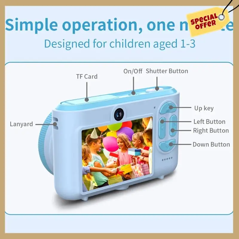 كاميرا صغيرة مزدوجة السيلفي كاميرا صور رقمية HD 720P فيديو USB شحن شاشة ملونة للأطفال هدية زرقاء