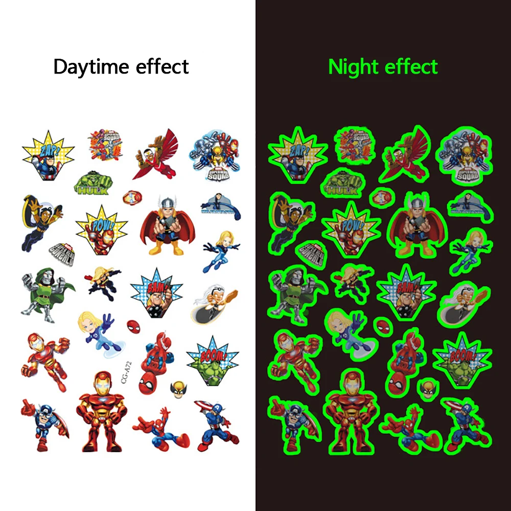 Disney Luminous Cute Tattoos Avengers Super Hero Cartoon Stickers Arm Face Glowing Body Art Children Temporary Tattoo Kids  Gift