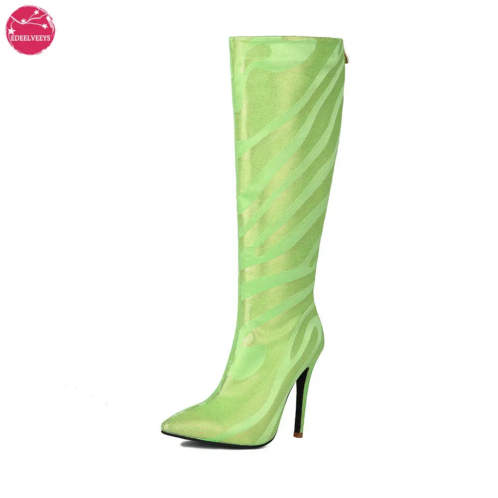 

Women's Zebra-Striped Stiletto Knee-High Boots with Thin Heels, Side Zip, Pointed Toe - Fashionable Sexy, Perfect for Night Club