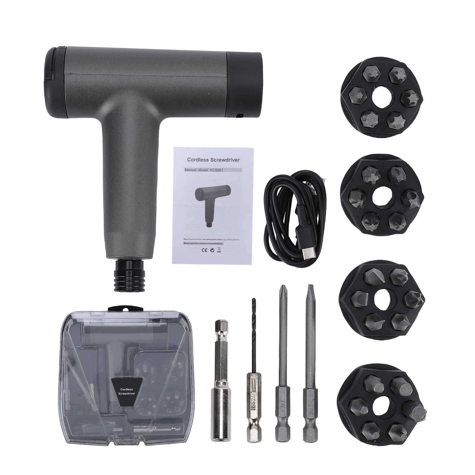 

Rechargeable Electric Screwdriver Kit 3.6V Cordless Screwdriver Set USB-C 3 Torque Settings 1500mAh Battery LED Light