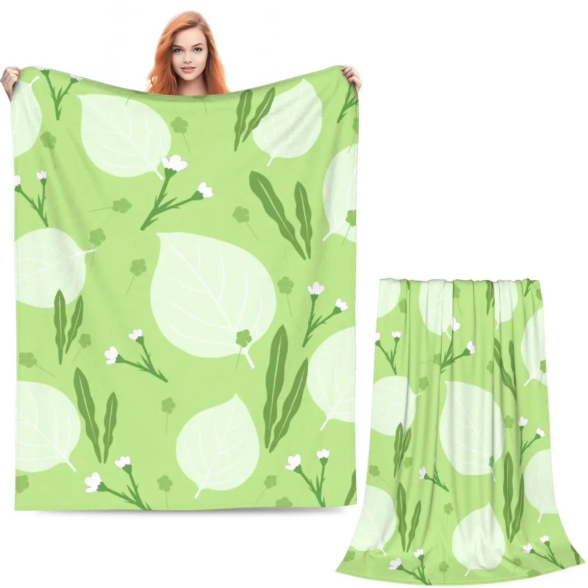 Plants,leaf Blanket Soft Warm Flannel Throw Blanket Plush for Bed Living room Picnic Travel Home Sofa