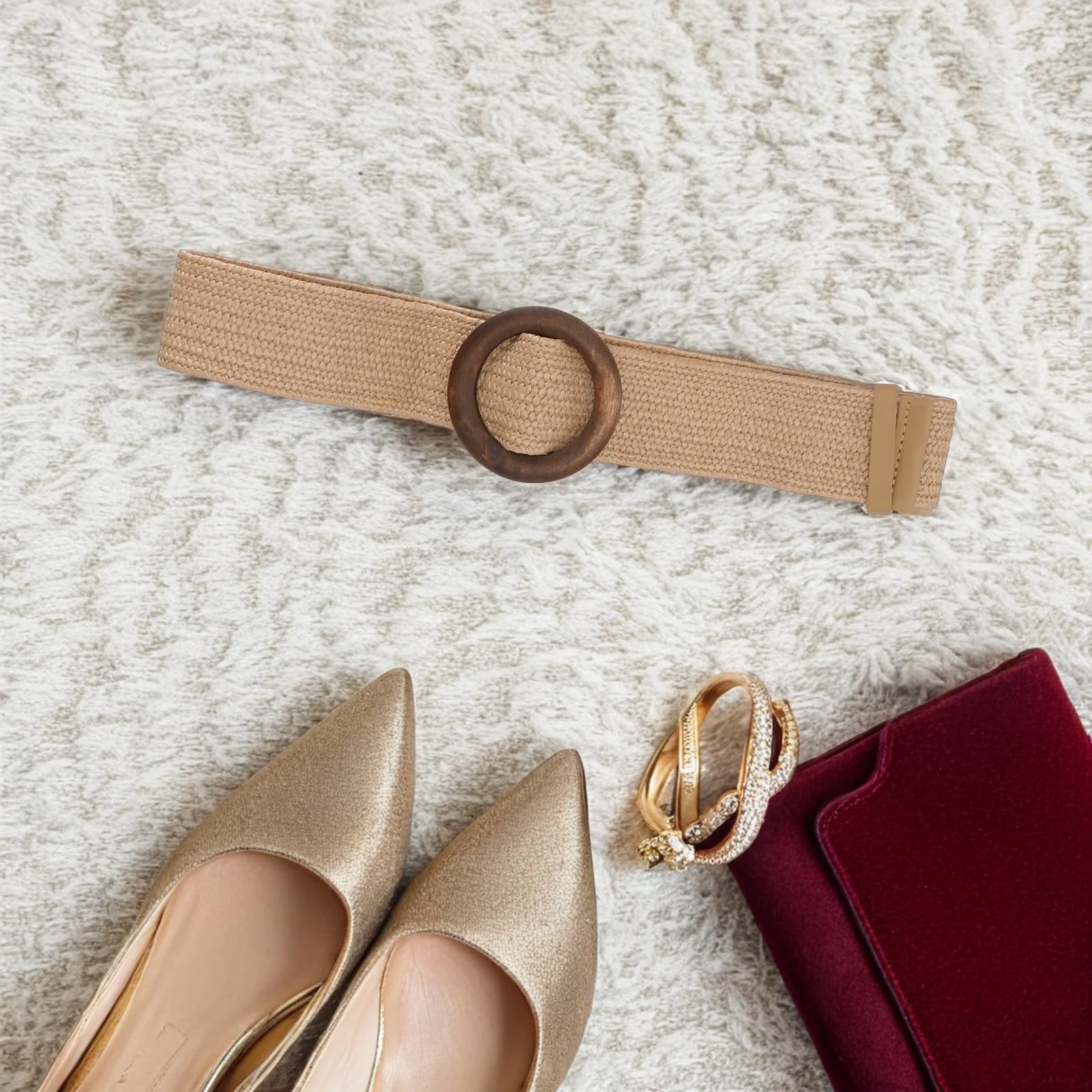 

Women Belts for Jeans Woven Adjustable Waist Belt Natural Fiber Bohemian Style Round Buckle Fashion Belt for Pants Dress Casual