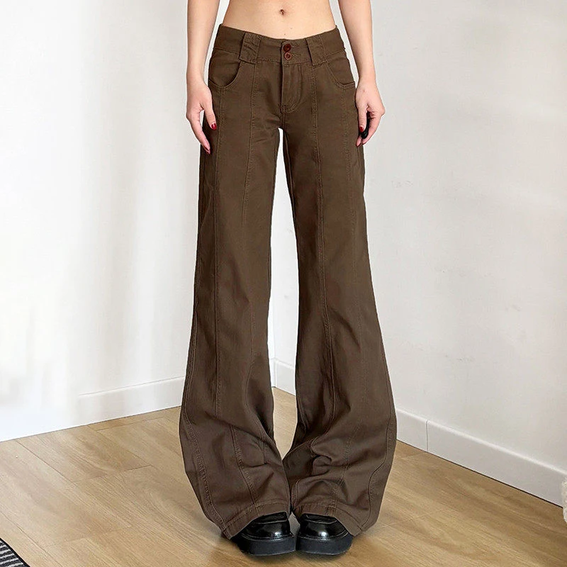

Brown Wide Leg Women's Jeans Y2K Low Waist Loose Flared Pants Baggy Denim Pants Vintage Casual Streetwear Korean Trousers