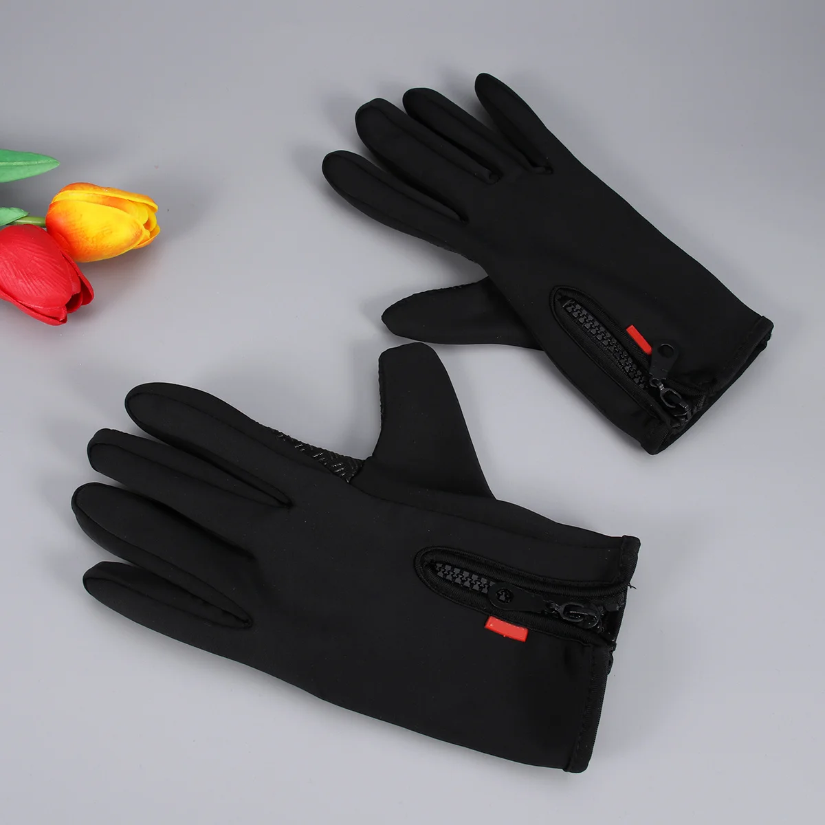 قفازات مبطنة دافئة مقاومة للرياح باللون الأسود وشاشة لمس متوسطة الحجم وقفاز معصم كامل الأصابع للجري في الهواء الطلق وركوب الدراجات #2