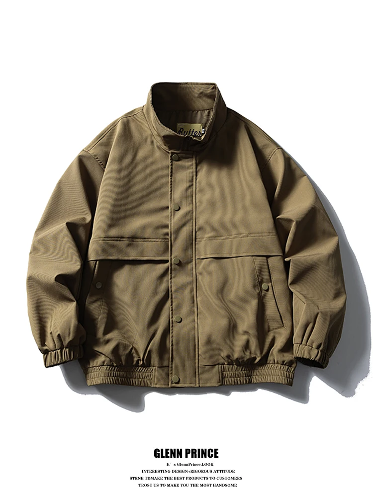 

Мужская повседневная рабочая куртка GPstudio в стиле ретро, деконструированная, с воротником-стойкой, свободного кроя, из немнущегося полиэстера