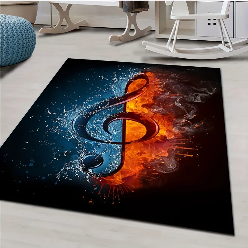 Painted Music Note Water and Fire Element Carpet Kids Musical Birthday Gift Bedroom Decor Rug Home Living Room Floor Mat Doormat