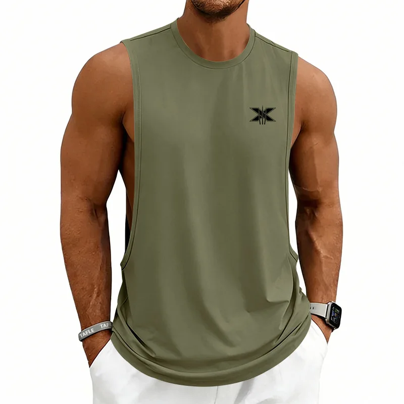 Ärmelloses T-Shirt Herren Sportweste Lose Europäische und Amerikanische Freizeitweste Trendige Trainings-Fitness-Weste mit Aufdruck
