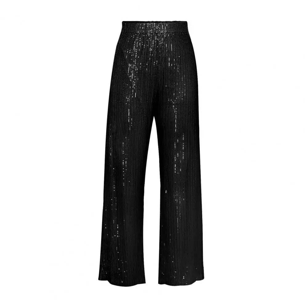 Sequin Embellished Pants Sequin Embellished Wide Leg Pants for Women Mid-rise Elastic Waist Trousers with Shiny Details Stylish