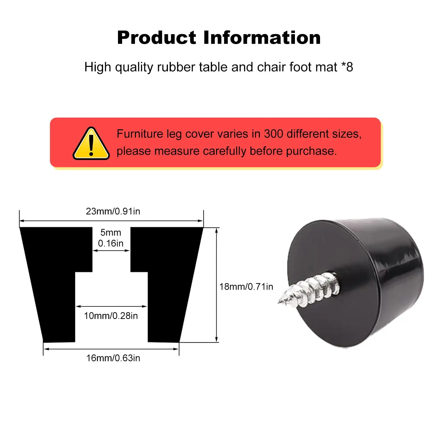 Rubber Furniture Feet Pads with Screws, Anti-Slip Floor Protection for Chairs Tables Cupboards, 23x16mm Universal Furniture Feet image 2