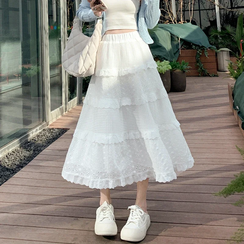 

2024 Spring Summer Skirt Women's Korean Style High Waisted Loose A-Line Cake Skirts Mid-Length Chic Elegant Woman Waist Clothes