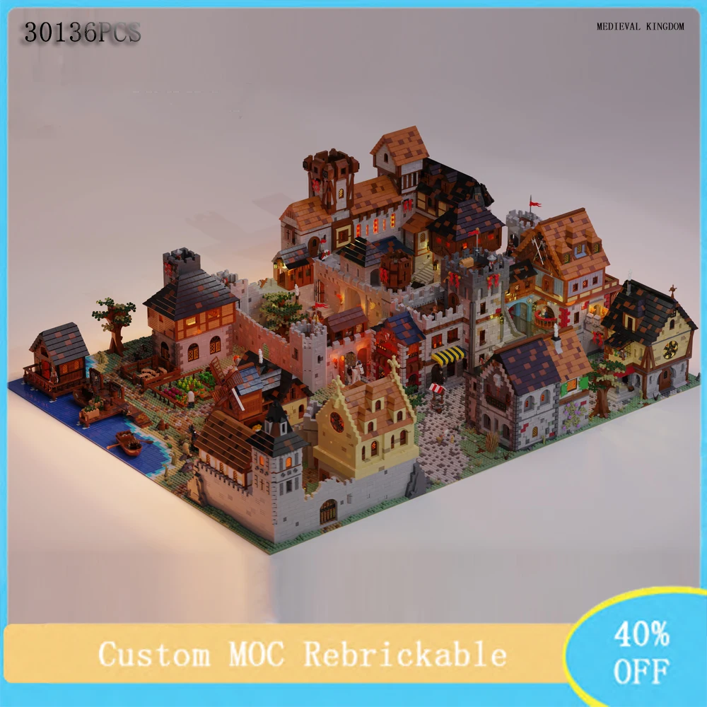 Custom Building Blocks Model European Medieval Kingdom Royal Castle Village Millport Manor ChildrenToys Birthday Gift MOC-108681