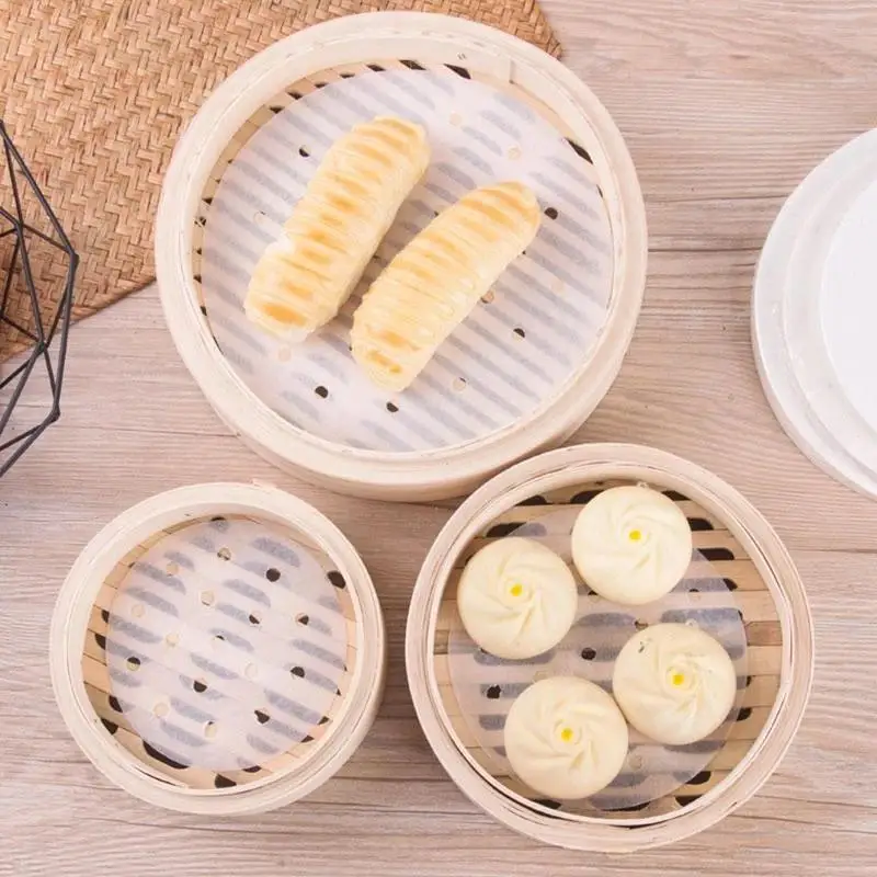 100Pcs Steamer Pad Paper Air Fryer Baking Paper Non Stick Silicone Oil Steamer Paper One-Time Use Non-Stick Oil Paper