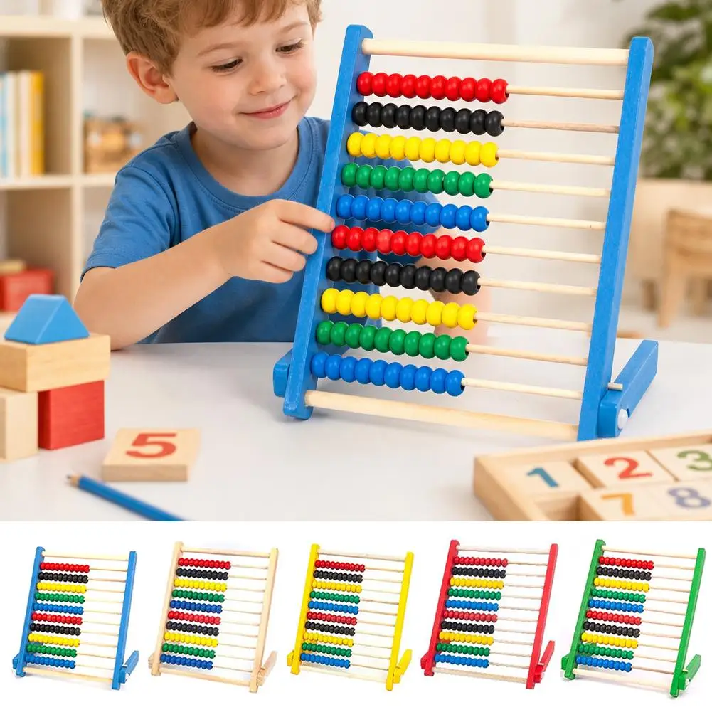 Montessori Wooden Abacus Math Counting Frame Colorful Beads Calculating Rack Students Educational Learning Toys