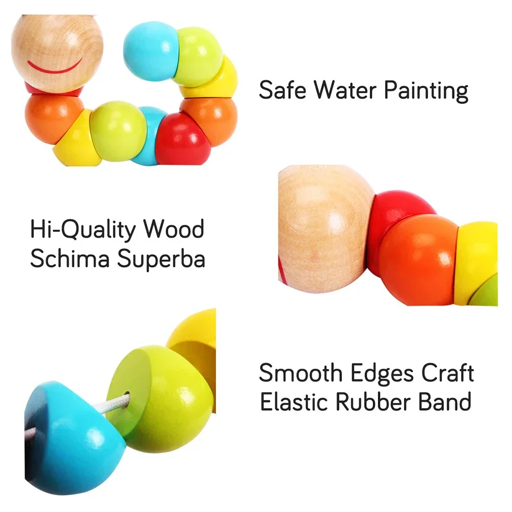 ของเล่นไม้เด็กน่ารัก Caterpillar Puppet Bright สีเด็ก Early Education การเรียนรู้ของเล่นสําหรับของขวัญเด็กผู้หญิง