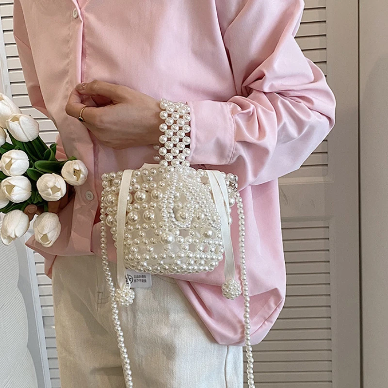 2024 Women Pearl Basket Tote Hand Bags Cute Crossbody Bags for Girls Coin Wallet Shoulder Bag Kids Clutch Purse Bag