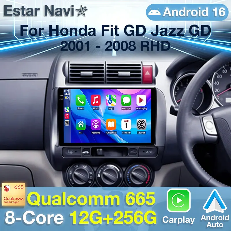 Android 16 Car Radio For Honda Fit GD 2001 - 2008 Jazz GD (RHD) GPS Multimedia Player Navi Head Unit Wireless Carplay Stereo DSP