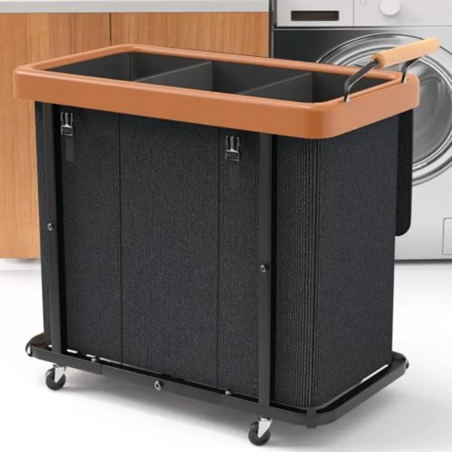 

230L 60 Gal Extra Large Fashion Laundry Sorter 3 Section with Lid Rolling Laundry Basket Hamper with Handle Laundry Organizer S