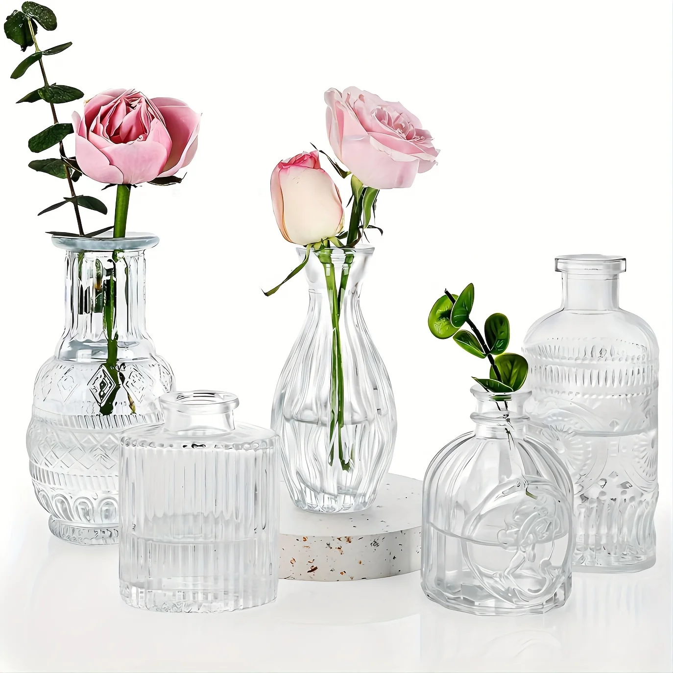 

5pcs Glass Bud Vases - Clear Small Flower Vases for Wedding Centerpieces & Home Decor