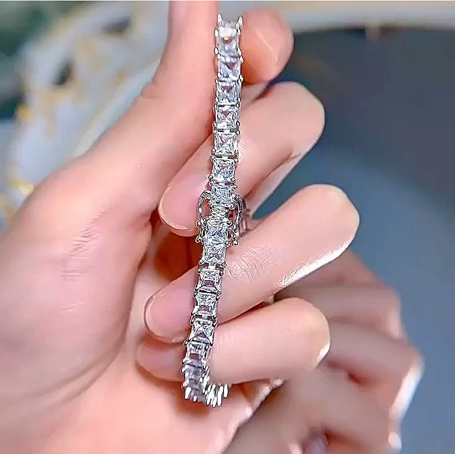 0.4Carat Princess Cut Moissanite Tennis Bracelets with Gra Certificate 925 Sterling Silver Square Shape Diamond Bangle for Women