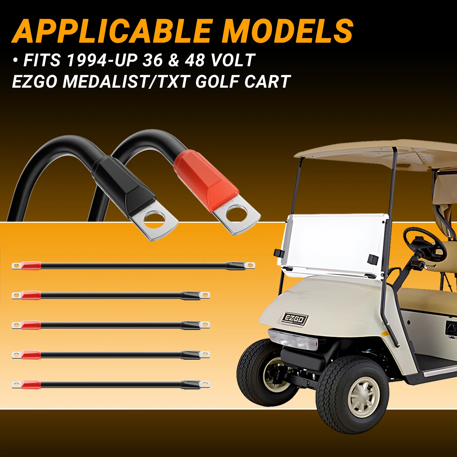 超長純銅ワイヤーラグ、バッテリーケーブルセットはezgo94-upメダリストtxtに適合、6面高圧配線、4ゲージ