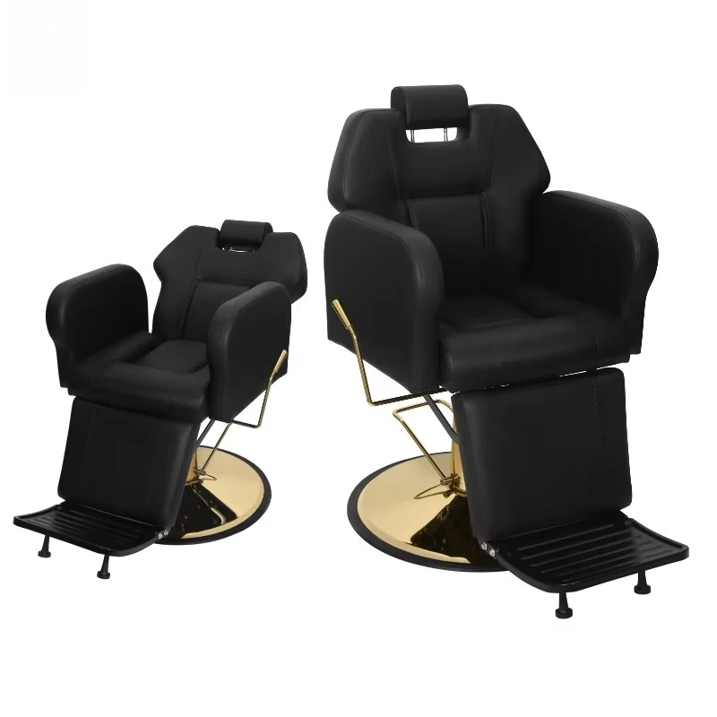 

Vintage Antique Barber Chair Gold Frame & Leather Salon Furniture for Classic Barbershop Decor