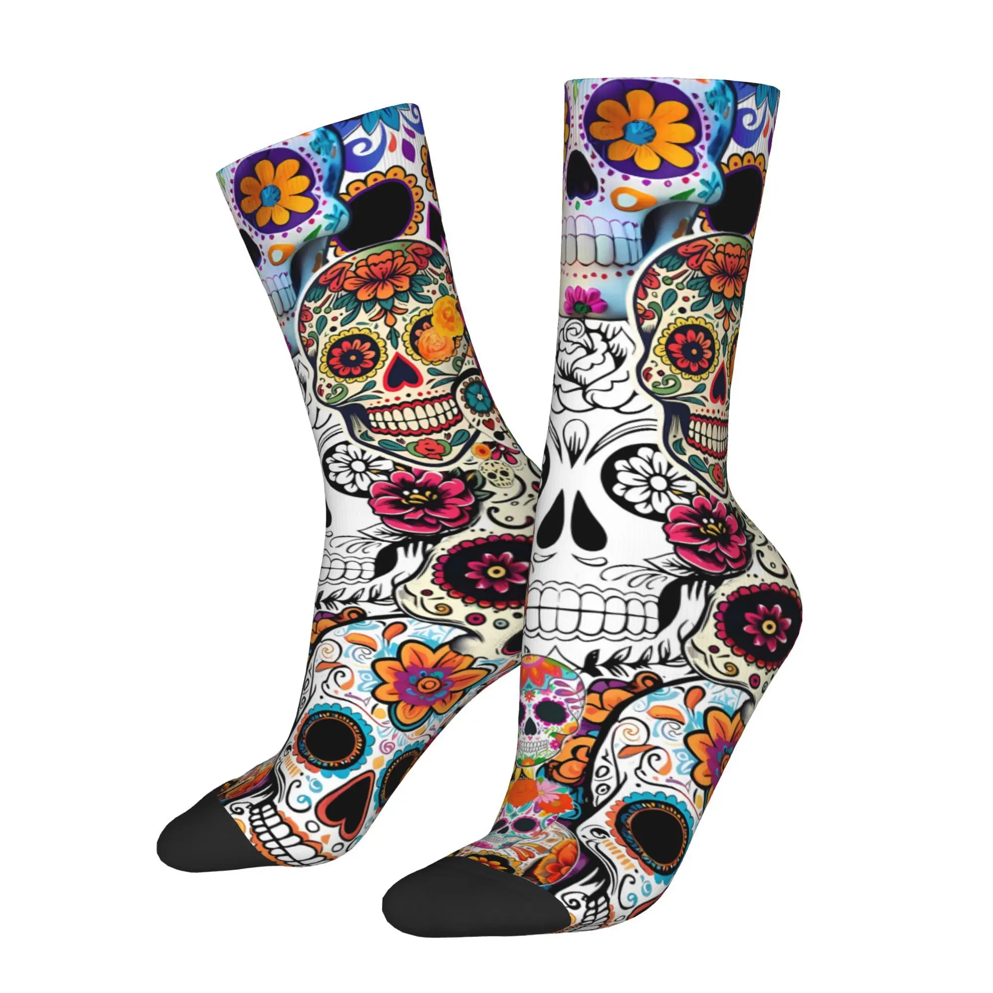 Funny Sock for Men Sugar Skull Day of the Dead Pattern Hip Hop Harajuku  Happy Quality Pattern Printed Crew Sock Casual Gift