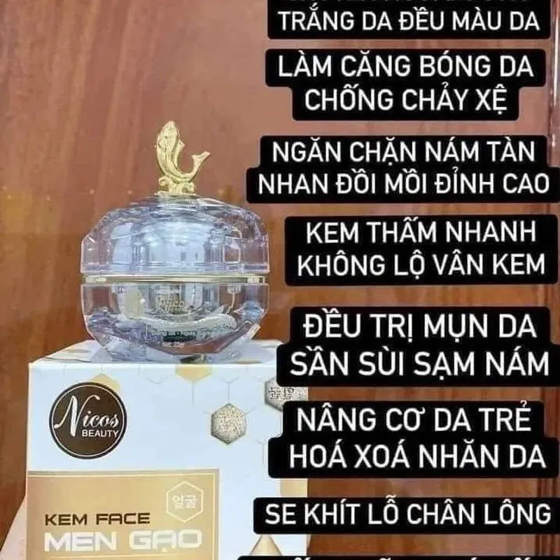 Combo Kem Face Men Gạo Nicos Serum Tinh Chất Mật Ong Nicos, Trắng Sáng Da, dưỡng ẩm da. Tránh sự hình thành của mụn và nám