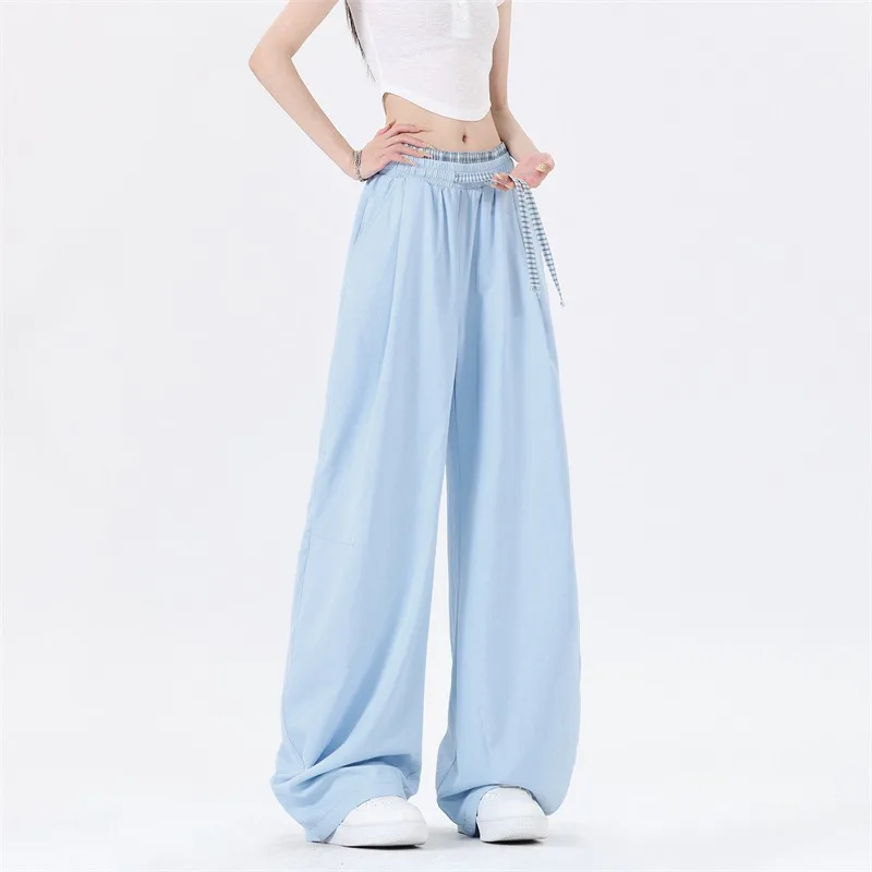 Womens Pants And Trousers Summer New Loose Wide Leg Casual Cropped Ice Silk Trousers For Women Fast Drying