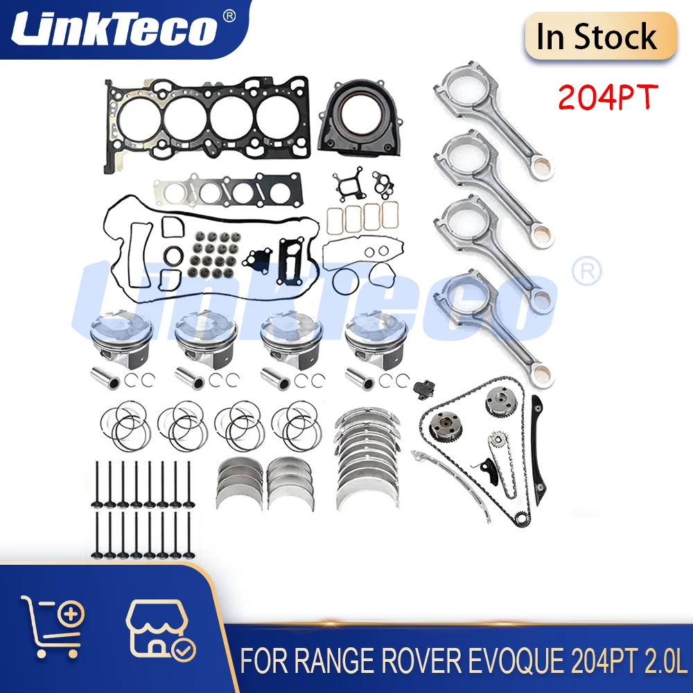 Engine Rebuilt Kit Head Gasket Set Timing Chain Kit VVT Piston Fit 2.0 L 204PT GAS For Land Rover Jaguar Range Rover Evoque 2.0L