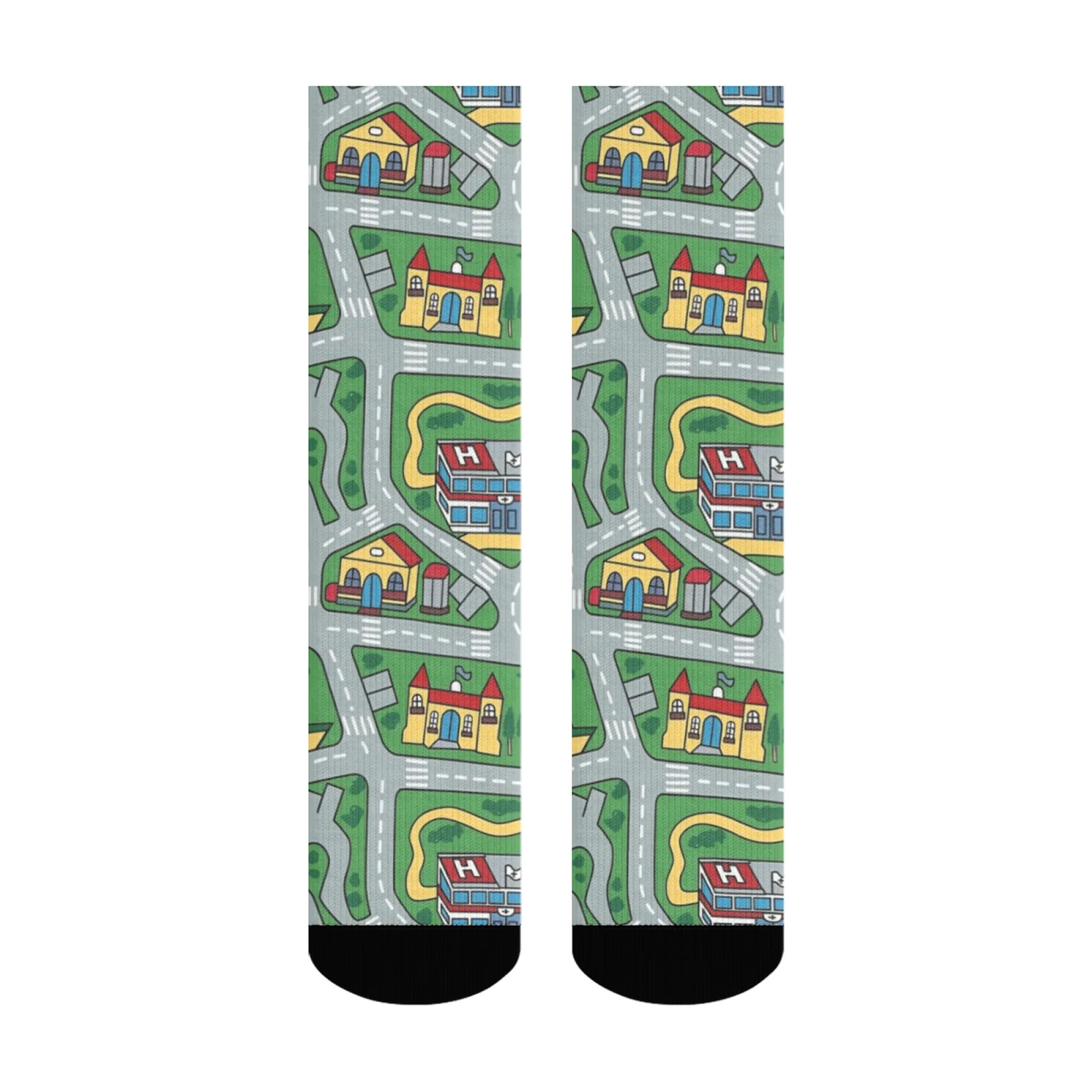 Kaus Kaki Pria Motif Peta Kota Kartun Lucu dan Unik, Pola Pemandangan Kota yang Menyenangkan, Kaus Kaki Bernapas dan Hangat untuk Pemakaian Kasual Sehari-hari & di Rumah