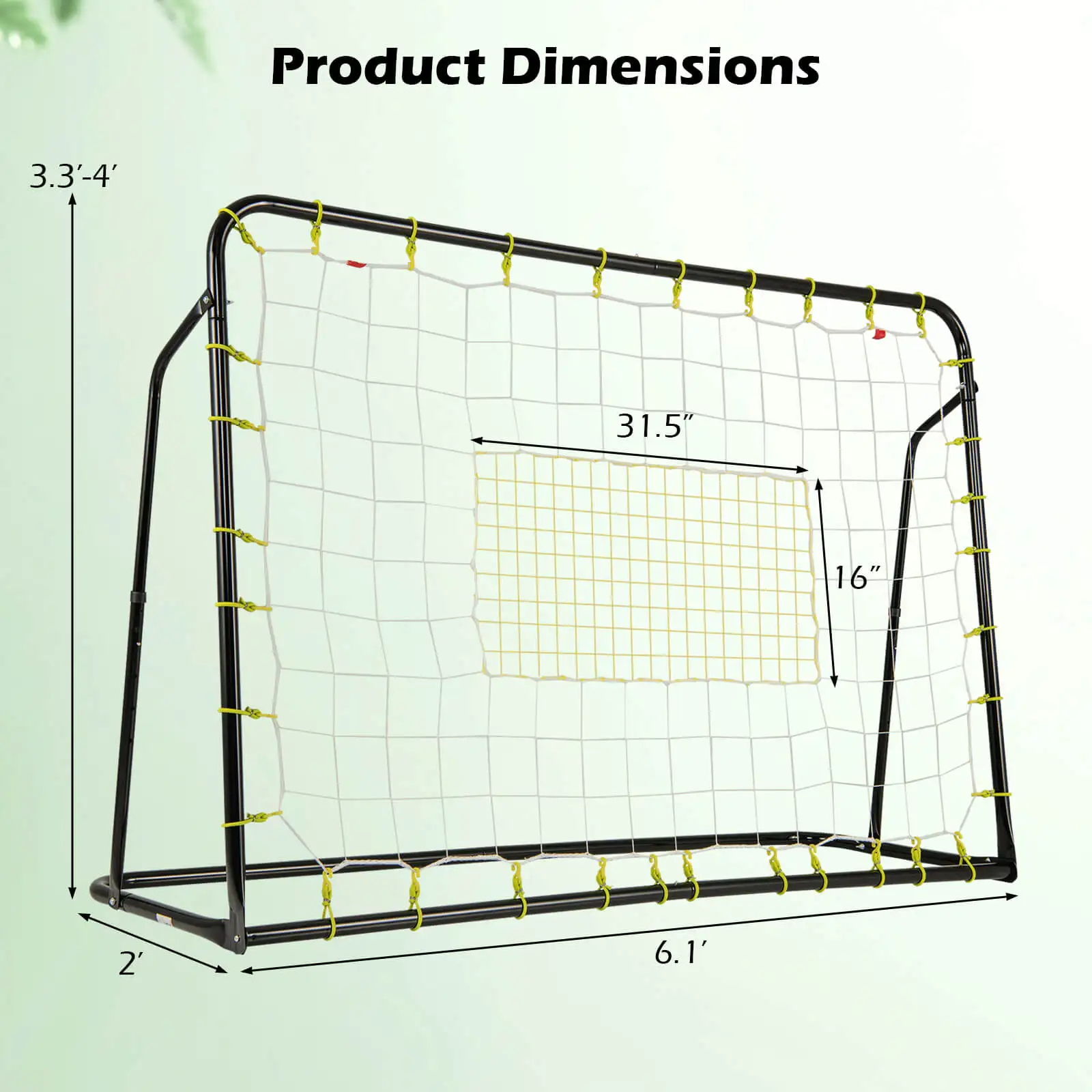 2 in 1 6.1' x 4' Versatile Soccer Rebounder w/ Shooting Auxiliary Area 4 Nails