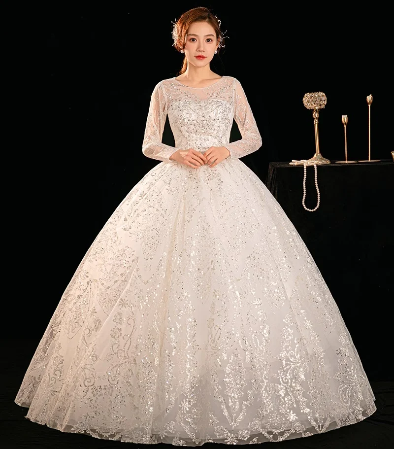 XXN-994#Wedding Dress 2025 New Bridal High end French Long sleeved Bridal Puff Skirt Place Sequin Dress Luxurious Wholesale