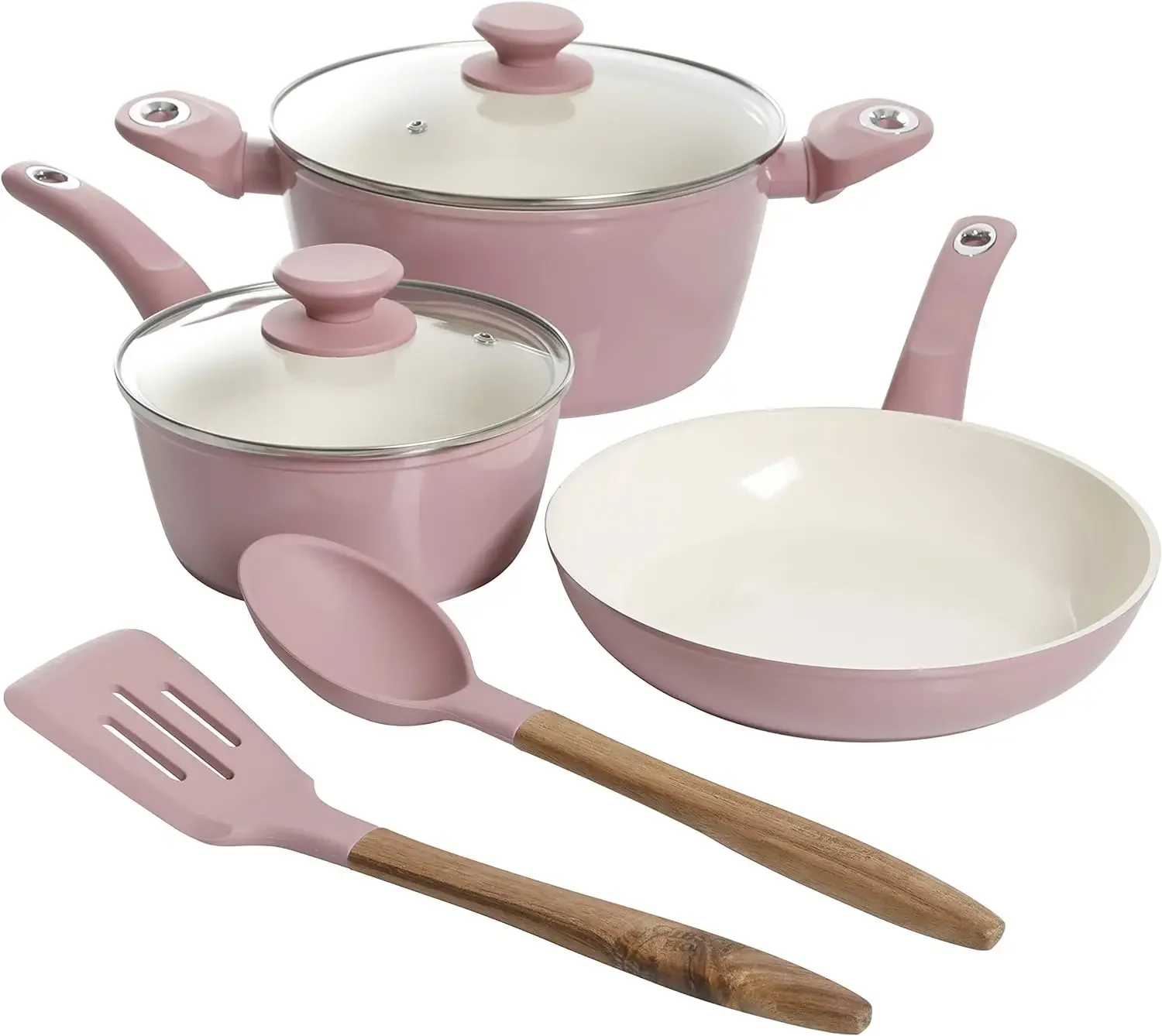 

Plaza Café Forged Aluminum Healthy PFA-Free Ceramic Pots and Pans Cookware Set, 7-Piece Set, Lavender Pink