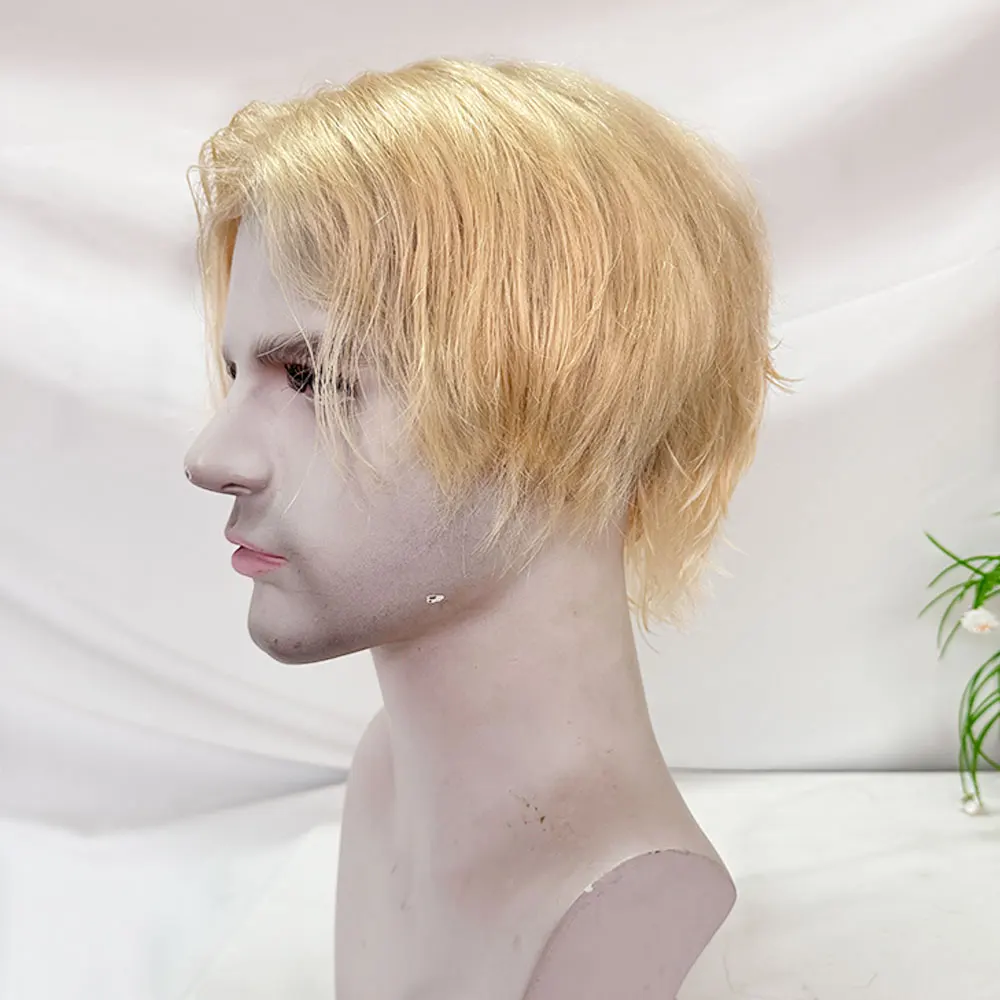 Men's Short Blonde 613 Cut Wig Gold Hair Fashion Full Lace Human Pre-Style Male Wigs for Quick Change in Look
