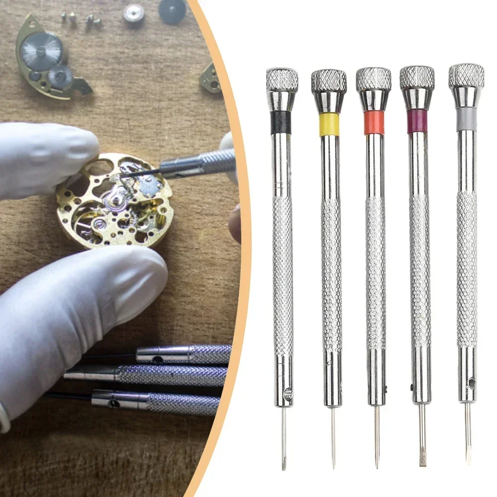 5pc Precision Screwdriver Slotted 0.8/1.0/1.2/1.4/1.6 Mm Steel For Watchmaker Jewelry Repairer Electronics Hand Tool Repair Tool