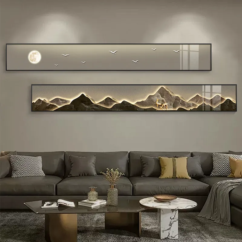 Luxury LED Lighting Decorative Painting Double Panel Decorative Painting Calligraphy Poster Room Decoration Wall Art Home Decor