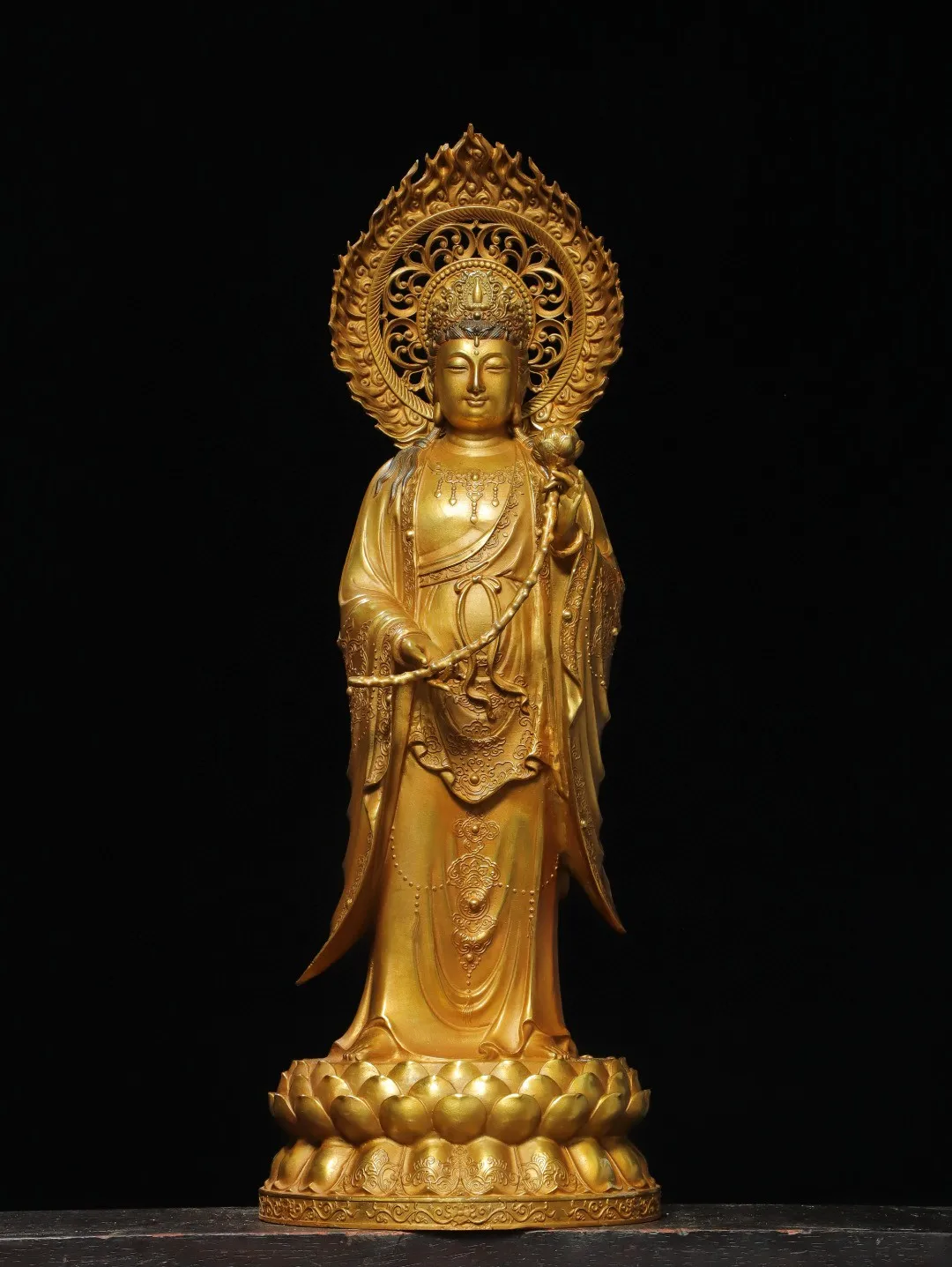 Tibetan brass gilt Western Three Saints general trend to Guanyin Bodhisattva Station ornament Home Hall incense case offering su