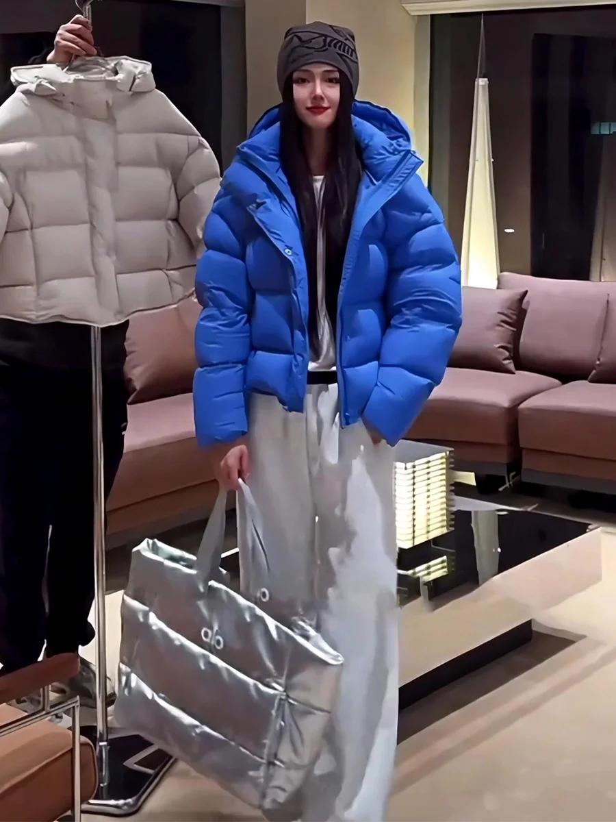 

Casual Sle ort Puffer Jaet Women's Loose Fit Du down Cozy Blue Winter Coat Fce Lined Windproof Ci Casual