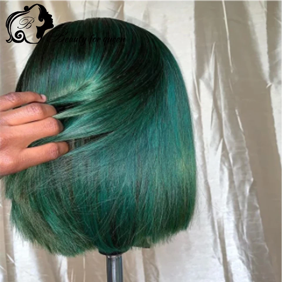 شعر مستعار بوب مستقيم أخضر داكن ملون 13x4 HD شعر مستعار أمامي من الدانتيل الشفاف 180 كثافة للمرأة كانت والذهاب 100% خصلات الشعر المستعار الإنسان #4