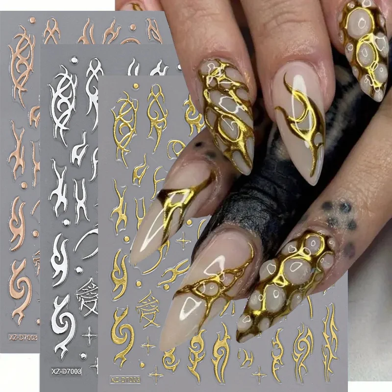 1 قطعة الذهب والفضة كول الطوطم فاينز مسمار الفن ملصقات Y2K الشرير القوطية لهب مسمار المتزلجون غير النظامية خطوط فاتنة المشارب مسمار العرض *