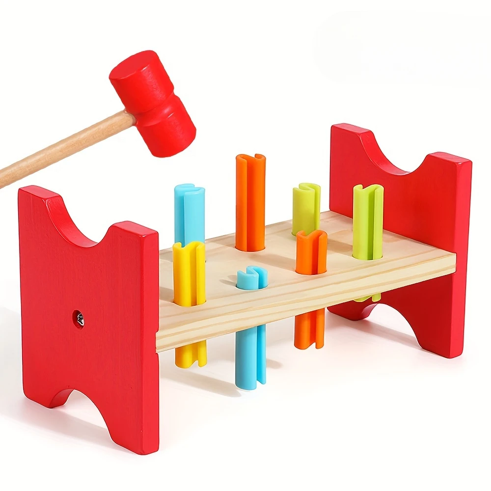 Montessori-Juego de juguetes de martilleo de madera para niños pequeños, juguetes educativos y divertidos, desarrollar Motor fino, coordinación mano-ojo