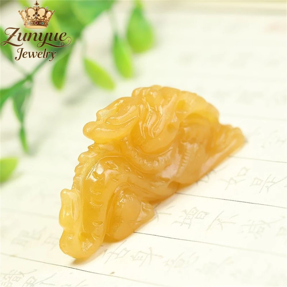 Yellow Dragon Jade Three-Dimensional Zodiac Dragon Pendant Luxury Quality Jewelry Fashion Jewelry Exquisite Elegant Charms Gift
