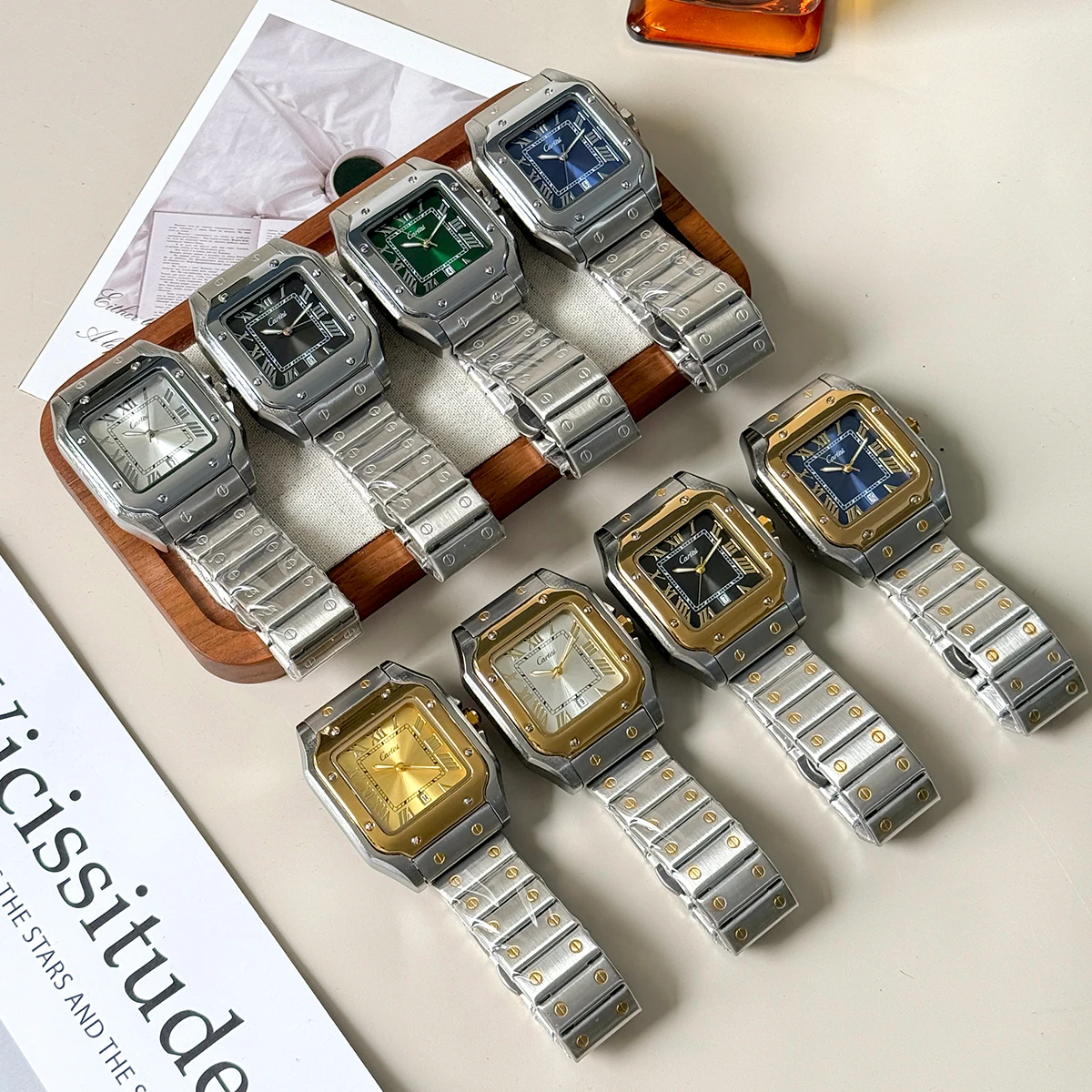 

Square Men's Quartz Watches Stainless Steel Man's Wristwatches Business Male Roman Numeral Calendar Watch Relogio Masculino