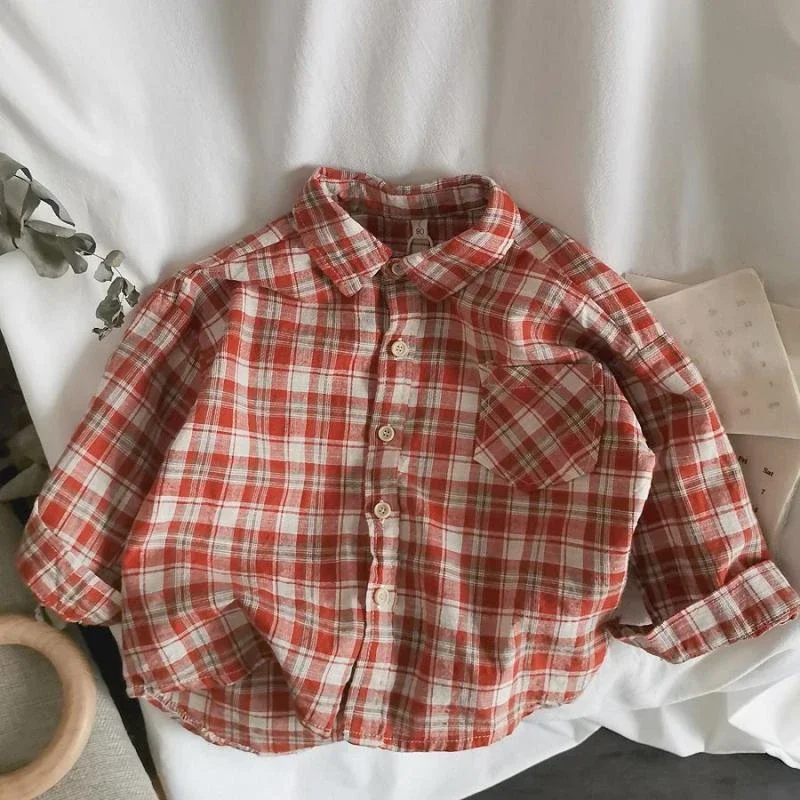 2024 Korean Fresh Cotton Colorful Checkered Children's Shirt