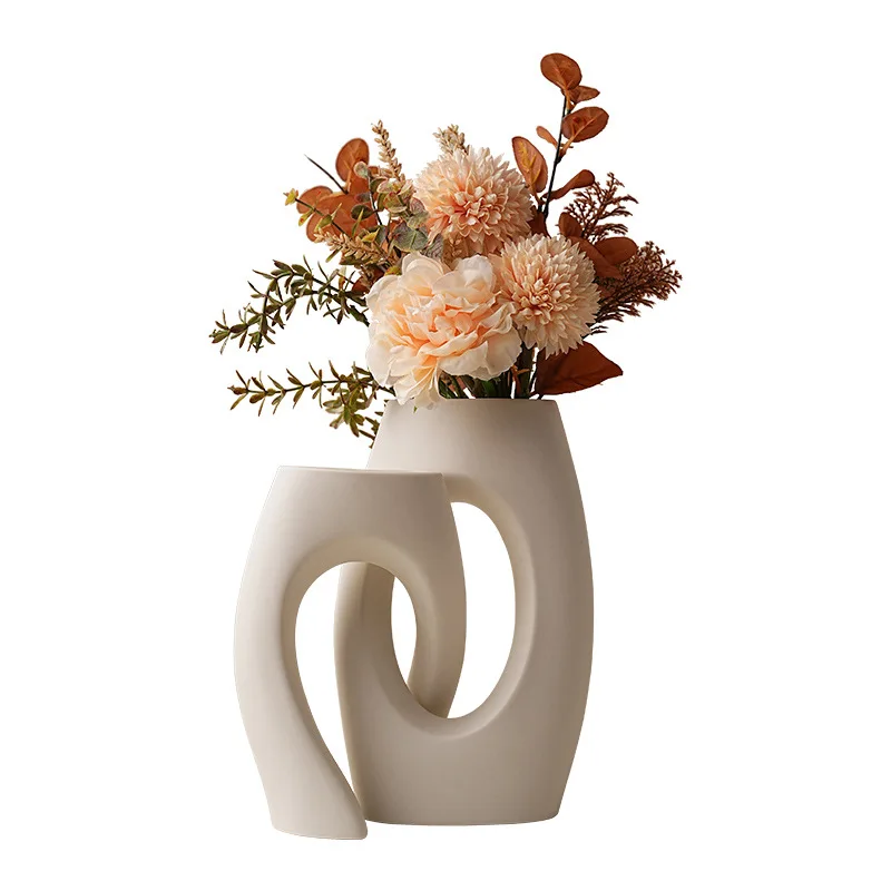 

European ins style white art vase, ceramic high-end flower arrangement, decorative flower ware
