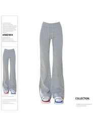 Women Grey Oversize Sweatpants Y2k Retro 2000s High Waist Baggy Jogger Trousers Harajuku Streetwear Wide Leg Flare Pants Clothes