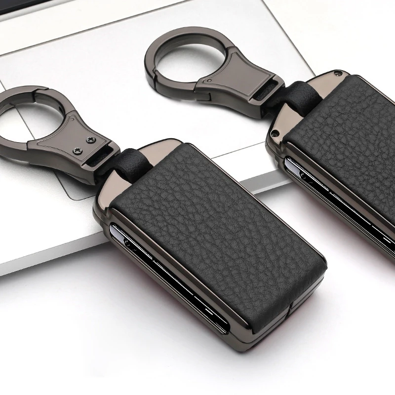 Zinc Alloy Leather Car Key Protection Case Cover for Volvo XC90 XC60 XC40 V90 S90 T5 T6 T8 Keychain Shell Titanium Black