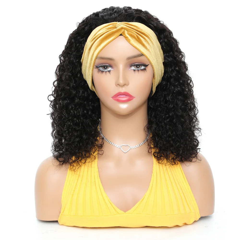 Kinky Curly Headband Human Hair Wig Without Glue And Gel Put On And Go Human Hair Wigs Natural Brazilian Wigs For Black Women